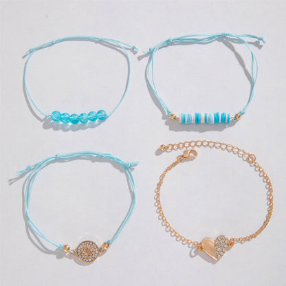 Bohemian Dopamine Colorful String Bracelet Set - Vacation Style Shell Heart Bracelet Four-Piece Set