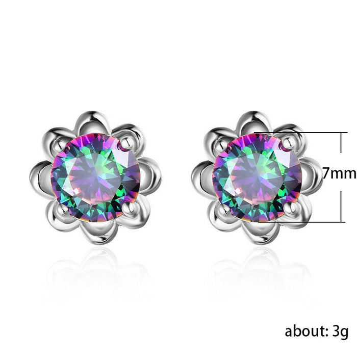 Colored diamond flower zircon earrings for women white gold plated earrings