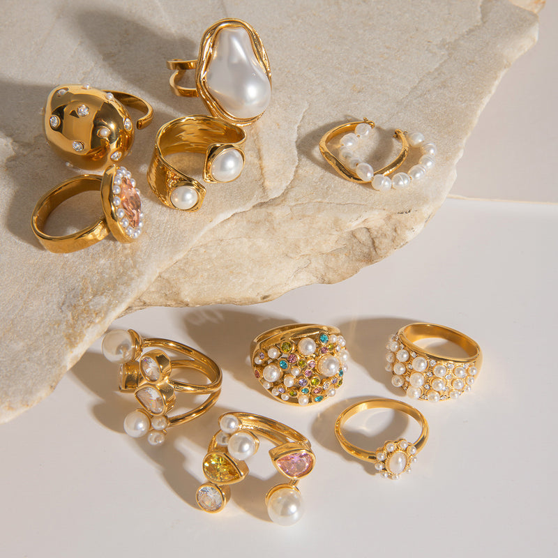 Stainless steel pearl exaggerated ring