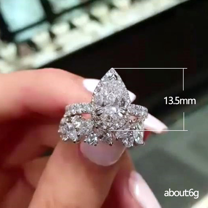 Anillo de boda de lujo con forma de lágrima y circonitas en forma de pera, venta al por mayor