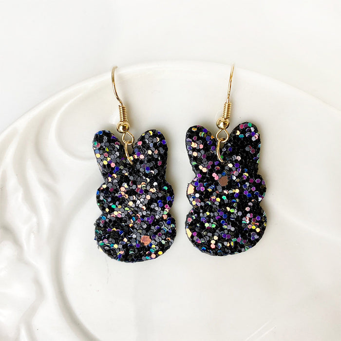 Easter Bunny Earrings with Colorful Glitter Design