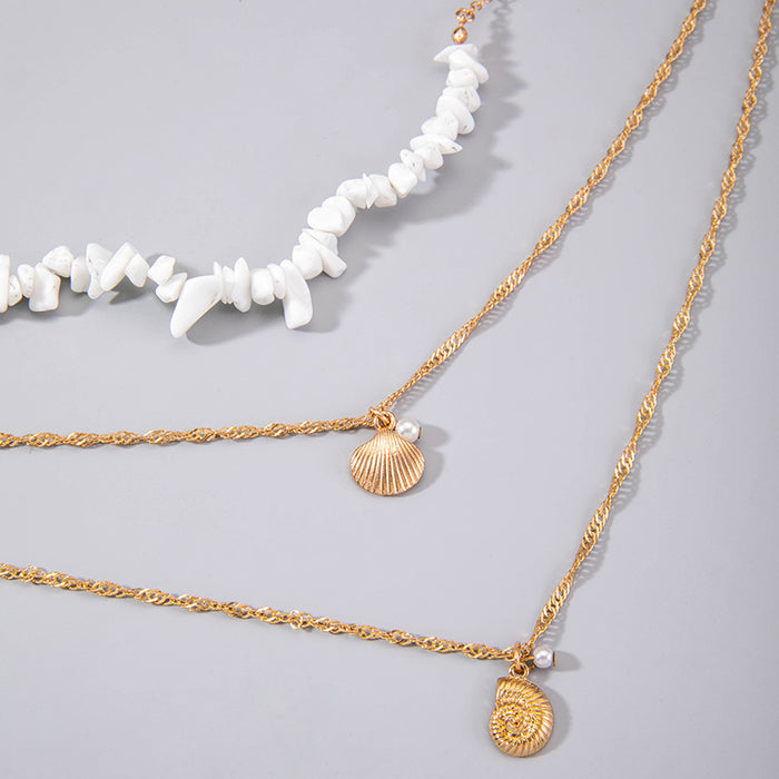 Bohemian Shell Pendant Necklace with Faux Pearls - Beach Style Multilayered Jewelry for Women