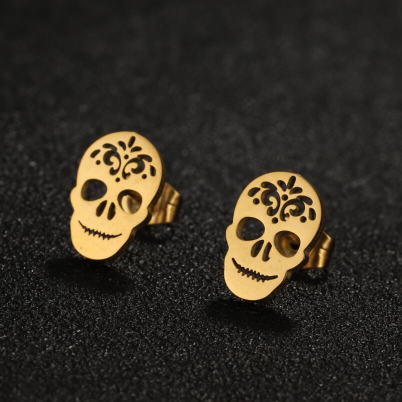 Skull Gothic Stainless Steel Stud Earrings - Bold and Edgy Halloween Jewelry