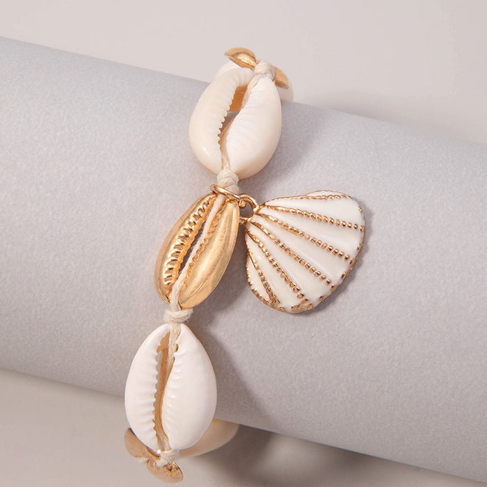 Single Layer Geometric Shell Anklet - Minimalist Beach Style Foot Jewelry