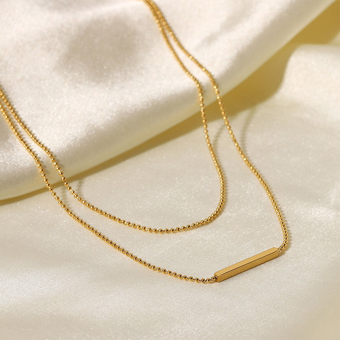 INS-Style Classic Double Layer T-Bar Necklace - 18K Gold-Plated Stainless Steel Pendant Necklace for Women