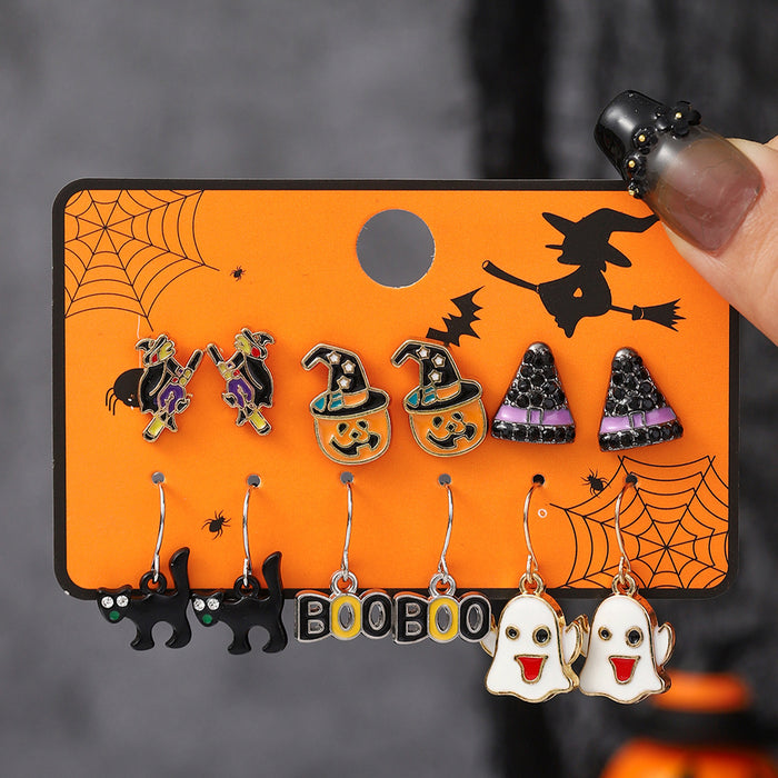 Wholesale Halloween Cartoon Stud Earrings Set - Spooky Pumpkin, Ghost & Bat Alloy Earring Multipack for Women