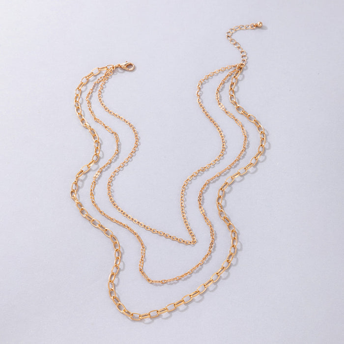 Simple Chain Triple-Layer Necklace - Geometric Multilayer Choker