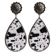 Western Animal Print Leather Earrings with Bohemian Style and Pumpkin Flower Design - wallojewerly 