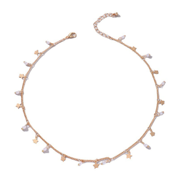 Star and Pearl Pendant Short Necklace - Fresh and Stylish Ins-Style Choker