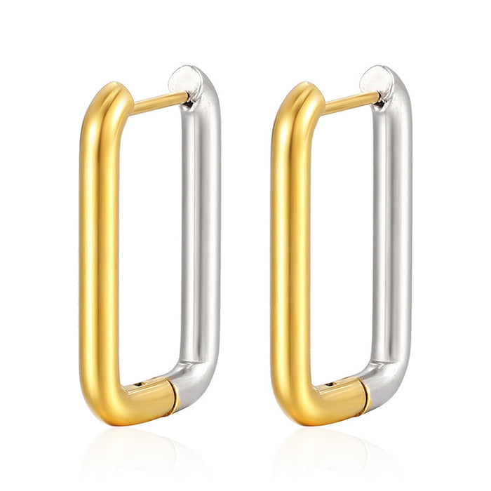 Simple rectangular ear clip titanium steel earrings