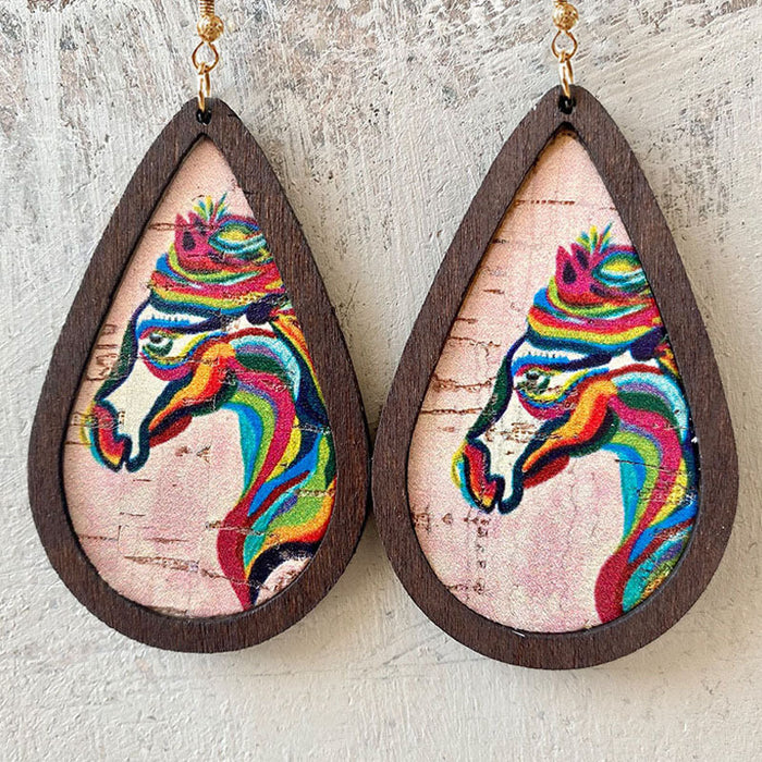 Painted picture wooden earrings