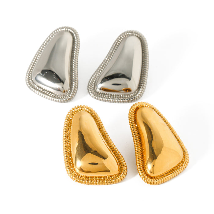 Trending 18K Gold Stainless Steel Triangular Bread Texture Hoop Stud Earrings - Non-Fading Jewelry for Wholesale