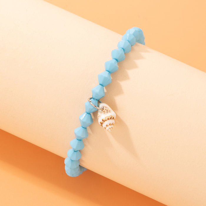 Ocean-Themed Blue Conch Beaded Bracelet with Geometric Charm