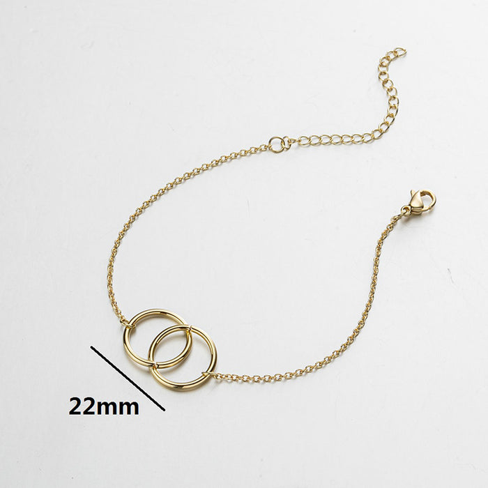 Double ring interlocking bracelet, titanium steel plated 18K gold simple geometric jewelry ins wholesale