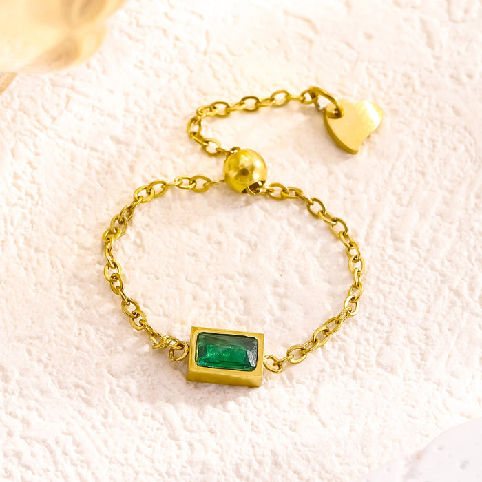 Wholesale titanium steel green zircon adjustable drawer chain rings
