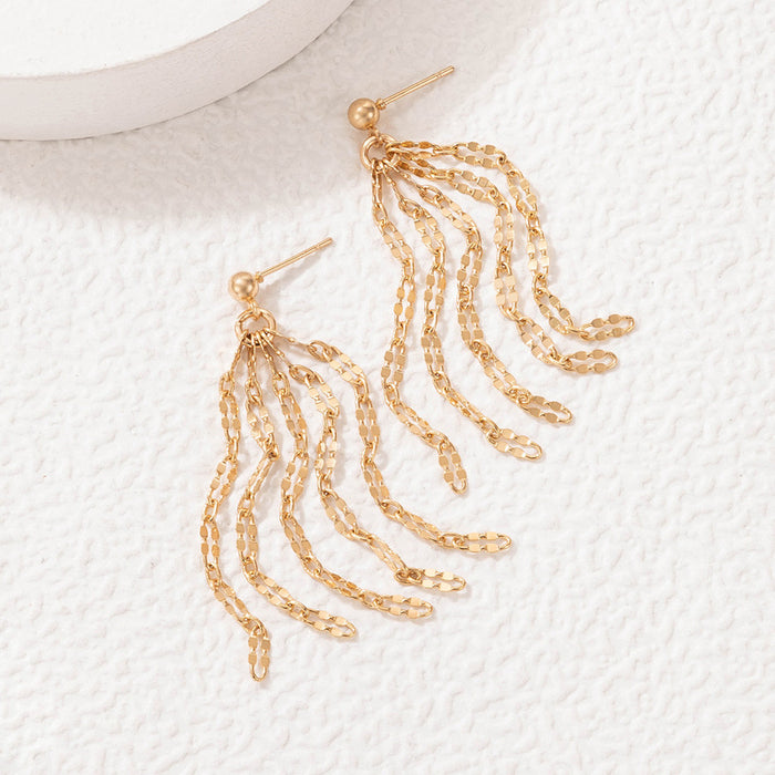 Alloy chain tassel earrings geometric simple hollow earrings