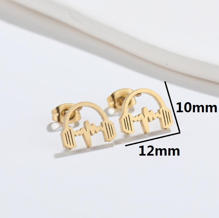 Headphone and Music Note Stainless Steel Stud Earrings - Cute and Simple Music Jewelry