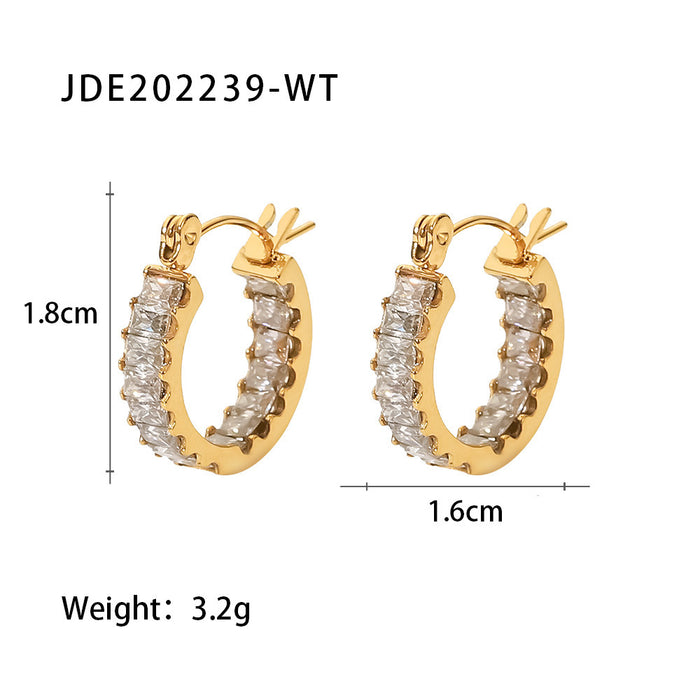 Unique Style Titanium Steel Earrings - 18K Gold Plated Stainless Steel Zircon Inlaid Hoop Earrings