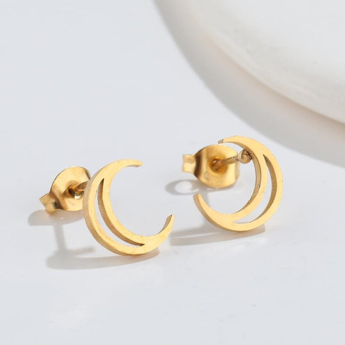 Crescent Moon Hollow Stainless Steel Stud Earrings - Elegant and Modern Jewelry