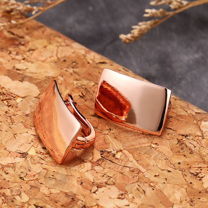 Rectangular earrings rose gold couple earrings