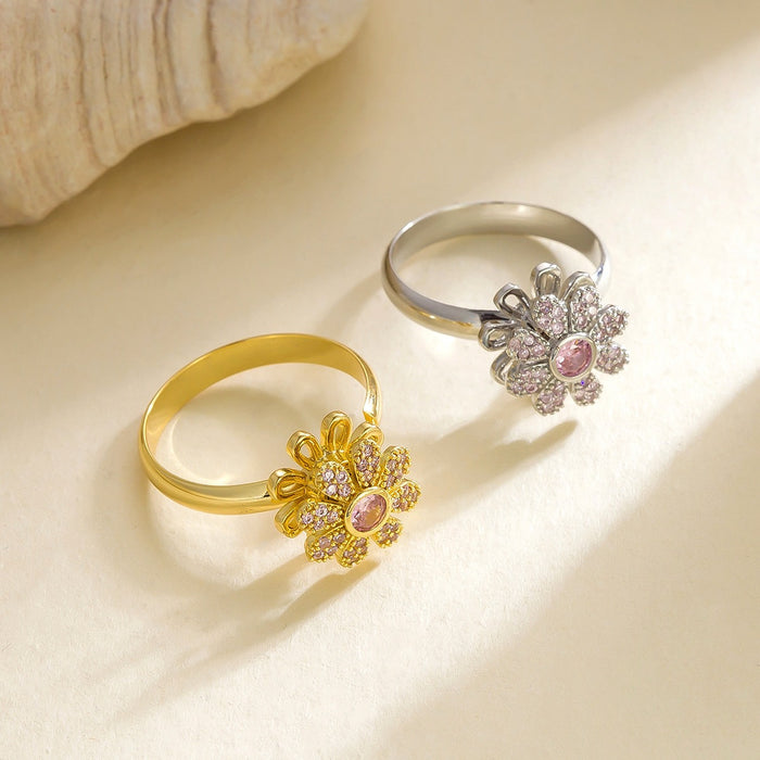 Wholesale zircon daisy flower rotating open ring