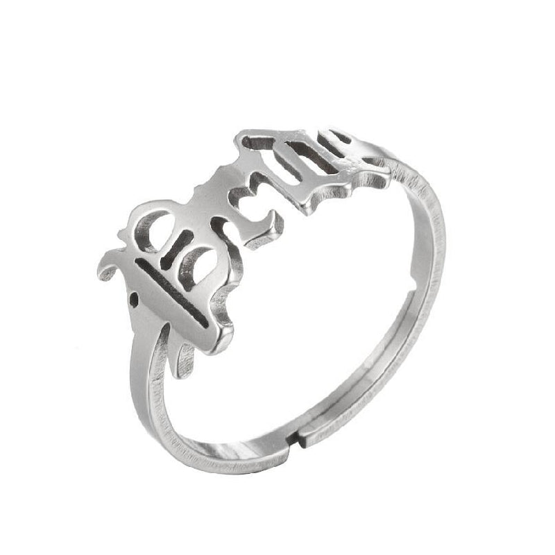 Anillo de acero inoxidable con letras retro, anillo Prince al por mayor