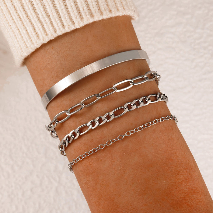 Conjunto de pulseras de cadena de plata: conjunto de varias piezas de brazaletes de aleación simple