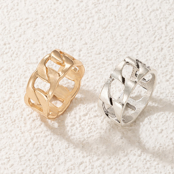 Chain Hollow Geometric Couple Ring 2-Piece Set