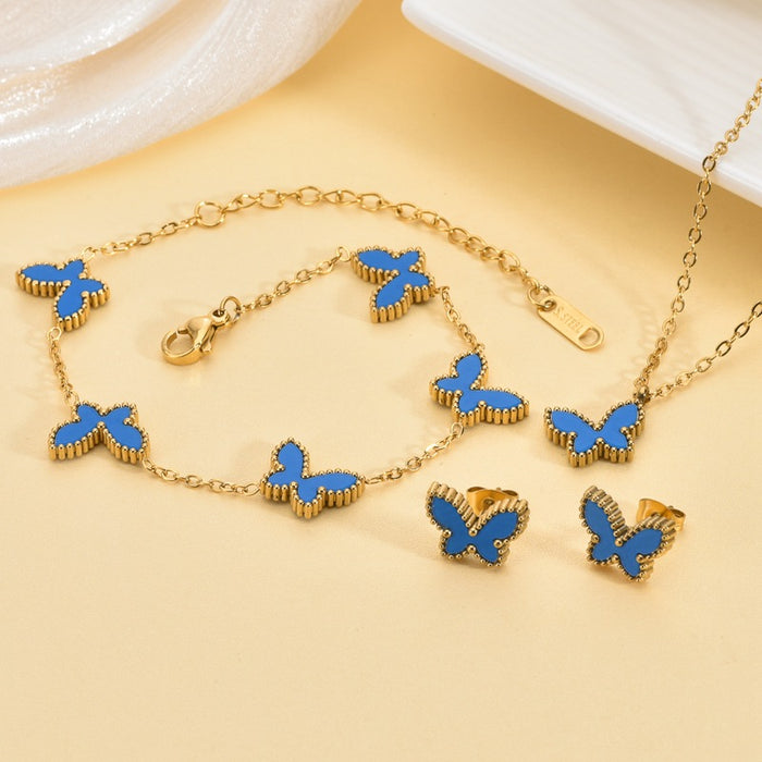 Pendientes, pulseras y collares de mariposa de nácar de colores chapados en oro de 18 quilates de acero inoxidable al por mayor