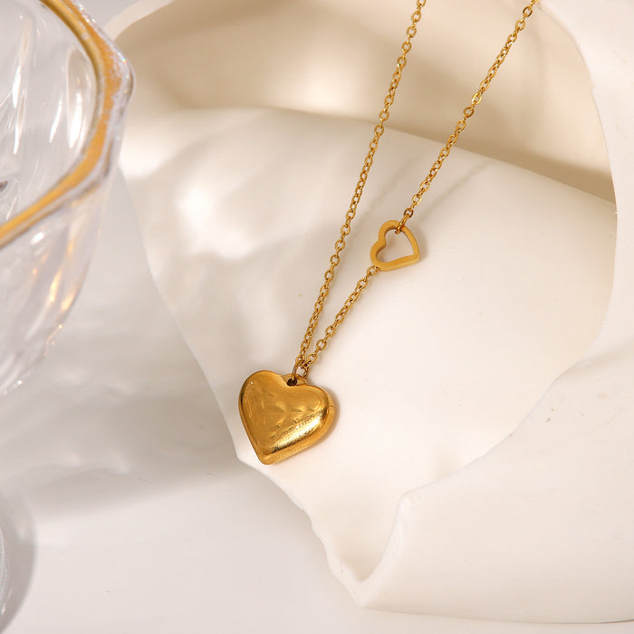 18K Gold-Plated Double Heart Pendant Necklace - Women's Fashion Jewelry