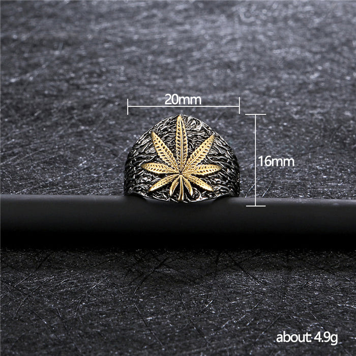 Retro leaf-shaped men's ring trendy personality ring