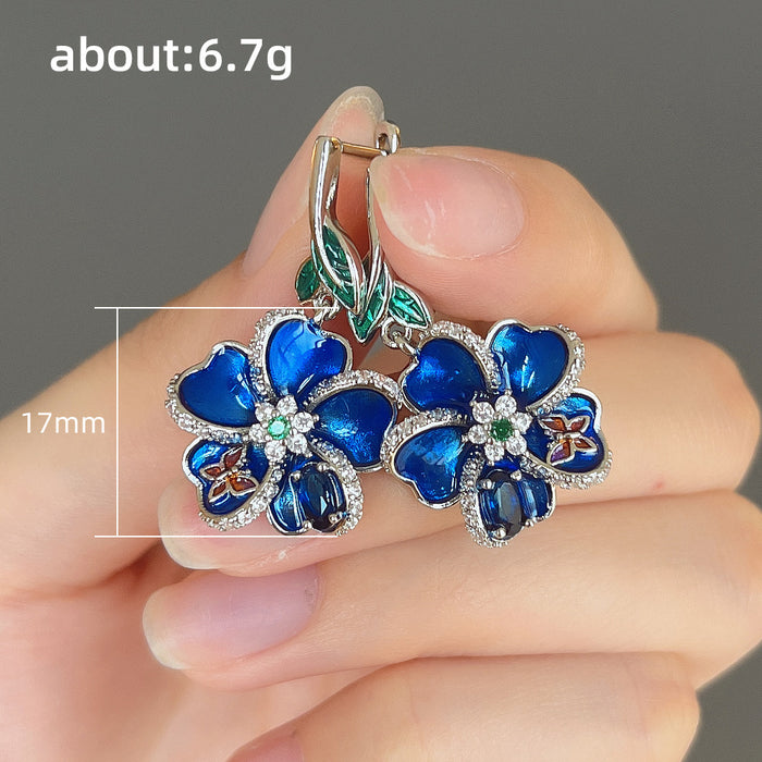 Blue enamel pendant earrings butterfly glue earrings