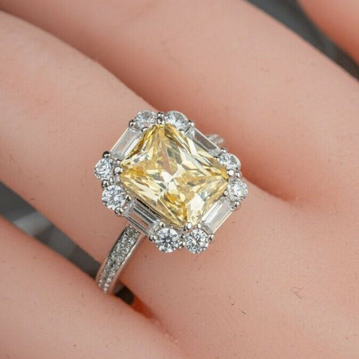 Light luxury style zircon ring yellow party jewelry