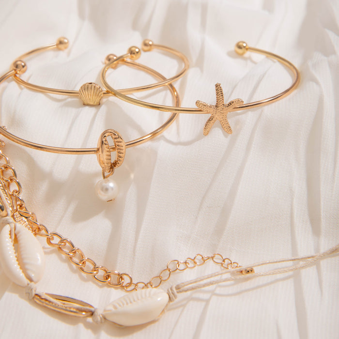 Bohemian Shell and Starfish Bracelet Set – Beachy Layered Jewelry