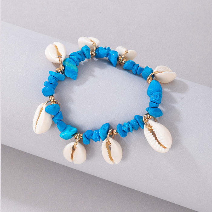 Bohemian-Style Shell and Pebble Anklet with Geometric Bead Design