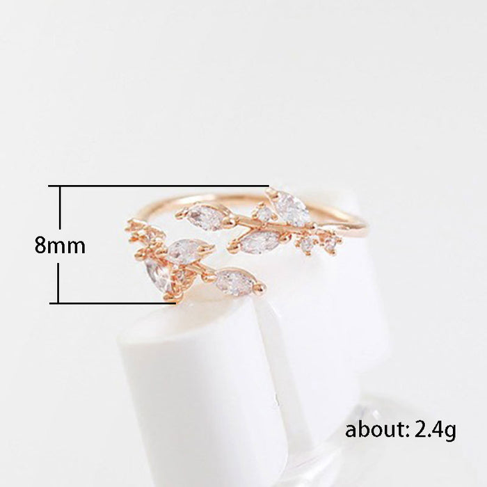 Small fresh and simple leaf zircon open ring, personalized index finger pinky ring