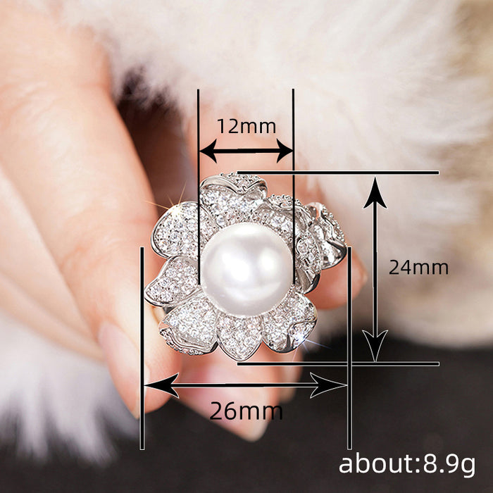 Zircon flower micro-inlaid zircon ring for women, Chanel light luxury style