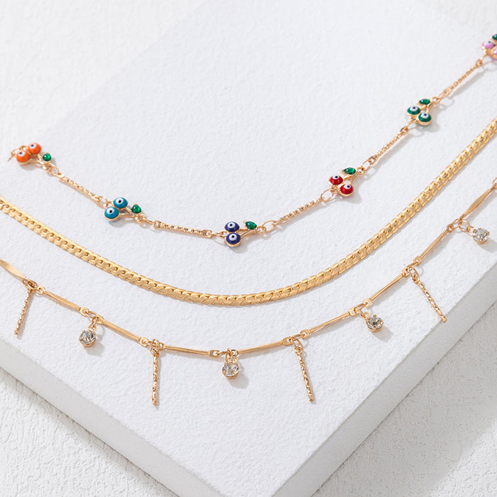 Bohemian Style Heart Anklet Set – Multi-Layered with Rhinestones