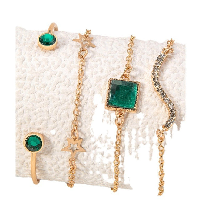 Unique Emerald Bracelet Set - Simple Star-Studded Jewelry Collection