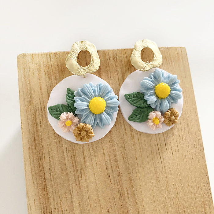 Handmade Flower Clay Earrings - Vintage Sunflower and Daisy Design