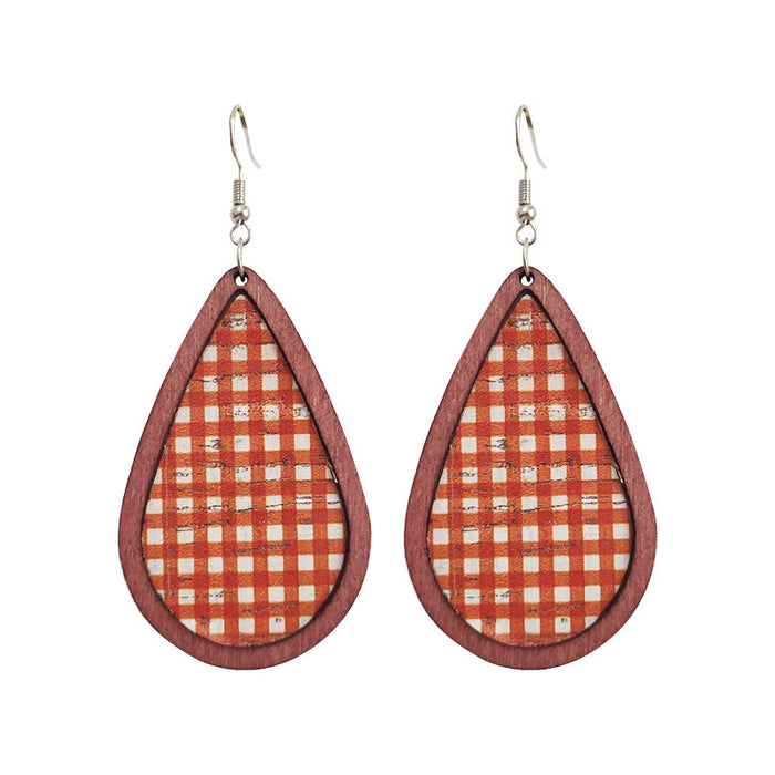 Wooden red and white textured earrings