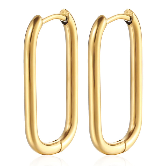 Stainless steel U-shaped oval earrings with gold geometric round wire earrings