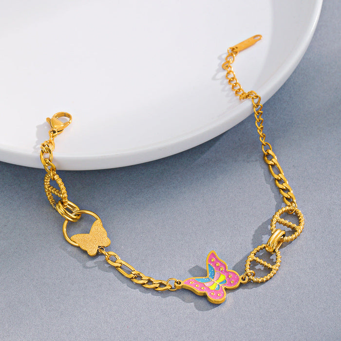 Stainless Steel Gold Plated Butterfly Bracelet （Minimo de compra 2） - wallojewerly 