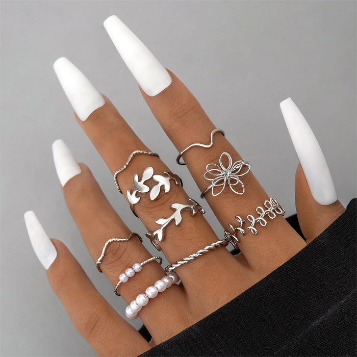 European style blue oil drip butterfly six-piece ring set