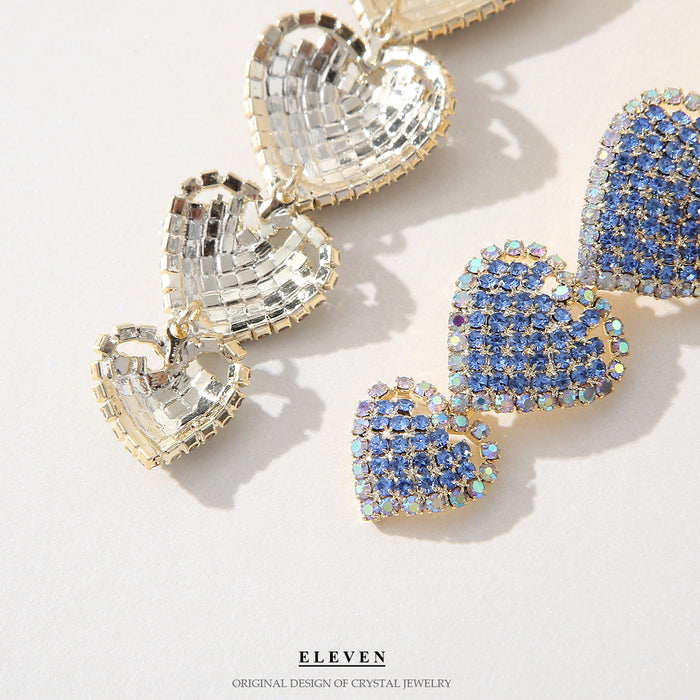 Exquisite Blue Heart Earrings - Luxurious Rhinestone Jewelry for a Goddess-Like Look