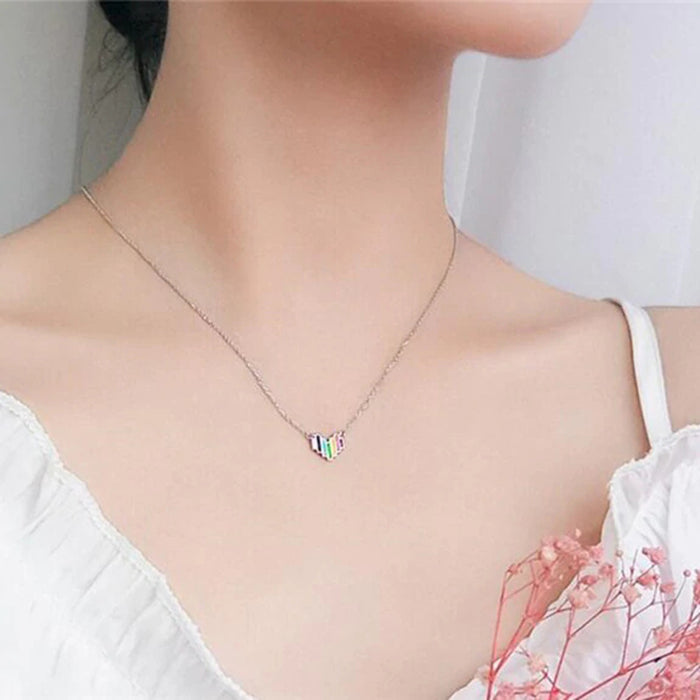 Colorful Rainbow Heart Women's Design Necklace