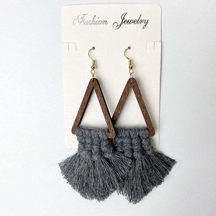 Bohemian Tassel Earrings with Handwoven Wooden Design, Perfect for Rustic Weddings and Bridesmaid Gifts