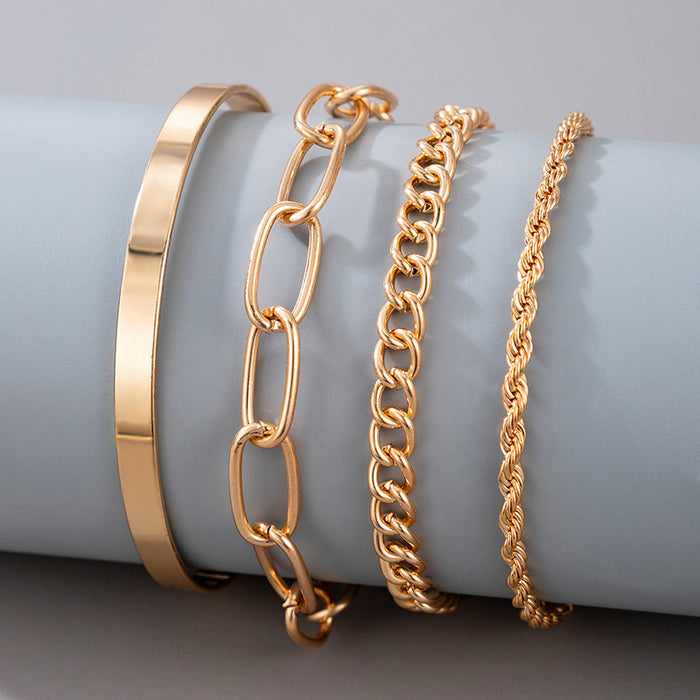 Chunky Chain Bracelet Set - Four-Piece Minimalist Jewelry