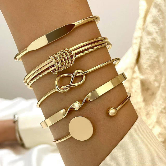 Simple Wide Bracelet Set - Geometric Round Bangle Jewelry