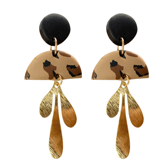 Wholesale Trendy Waterdrop Clay Earrings - Gold Foil Leopard and Floral Design